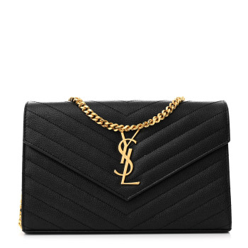 SAINT LAURENT Grain De Poudre Matelasse Chevron Monogram Chain Wallet Black