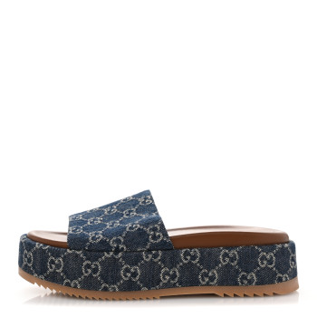 GUCCI New Denim GG Monogram Angelina Platform 55mm Slide Sandals 39.5 Blue Tea
