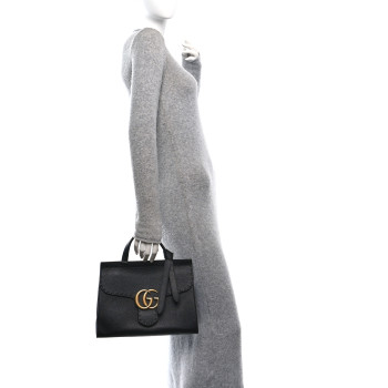 GUCCI Calfskin Small GG Marmont Top Handle Bag Black