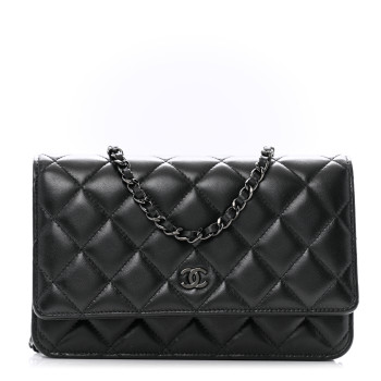 CHANEL Lambskin Quilted Wallet On Chain WOC So Black