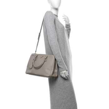 PRADA Saffiano Medium Galleria Double Zip Tote Pomice