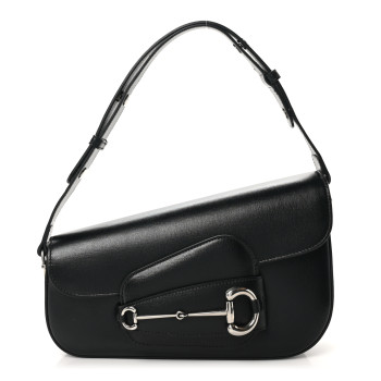 GUCCI Calfskin Small Horsebit 1955 Asymmetric Shoulder Bag Black