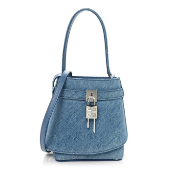 GIVENCHY Denim Shark Lock Bucket Bag Medium Blue