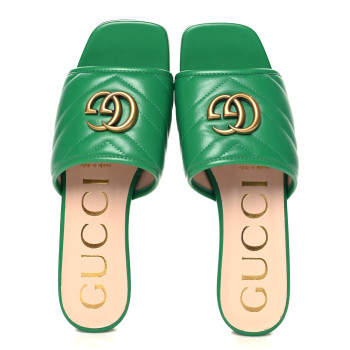 GUCCI Nappa Matelasse GG Marmont Flat Slide Sandals 36.5 New Shamarock