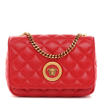 VERSACE Nappa Quilted Small Medusa Chain Crossbody Red