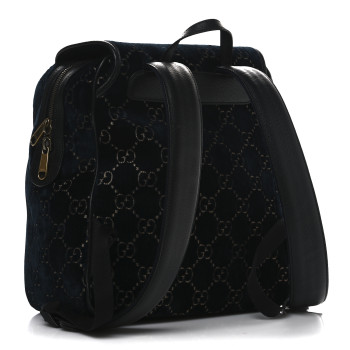 GUCCI Velvet GG Monogram Textured Calfskin Web Small Double Buckle Backpack Blue Beige Black