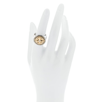 DAVID YURMAN Sterling Silver 18K Yellow Gold Diamond Maritime Compass Signet Ring 54 6.75
