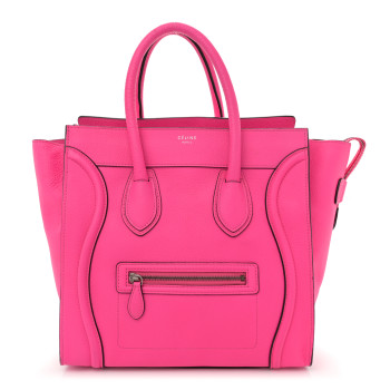 CELINE Drummed Calfskin Mini Luggage Fluo Pink