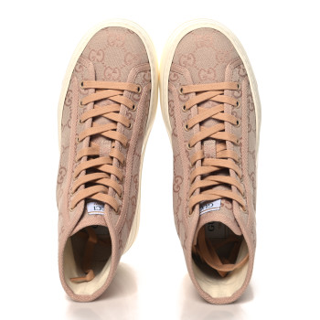 GUCCI New Canvas GG Monogram Womens Tennis 1977 High Top 55mm Platform Sneakers 38 Skin Rose Dark Skin Rose