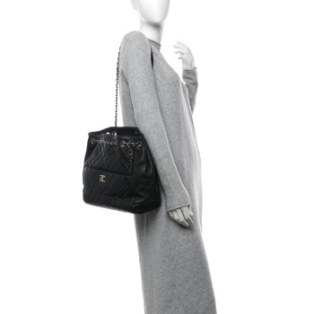CHANEL Lambskin Quilted Large Drawstring Bag Black