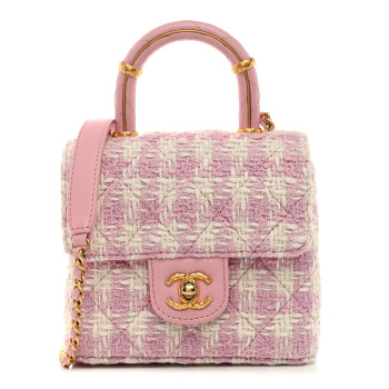CHANEL Tweed Handle Crush Top Handle Flap Bag Pink Ecru