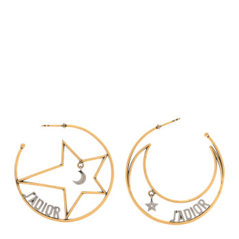 CHRISTIAN DIOR Metal Moon Star J'Adior Asymmetrical Hoop Earrings Gold Palladium