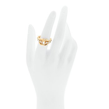 CHANEL Metal Crystal CC Ring 54 7 Gold