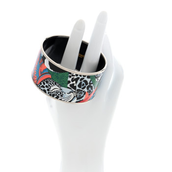 HERMES Enamel Printed Jaguar Quetzal Extra Wide Bracelet 65