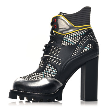 LOUIS VUITTON Metallic Calfskin Technical Fabric Digital Gate Ankle Boots 40 Black Silver Multicolor