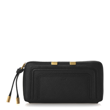 CHLOE Grained Calfskin Marcie Long Zip Around Wallet Black
