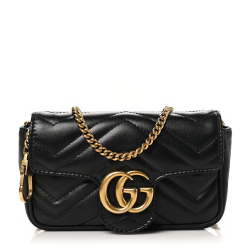 GUCCI Calfskin Matelasse Super Mini GG Marmont Shoulder Bag Black