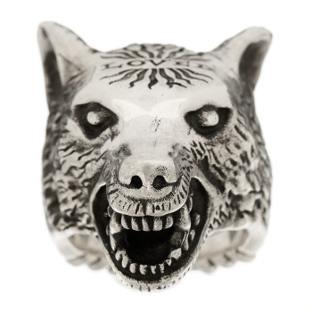 GUCCI Sterling Silver Large Anger Forest Wolf Head Ring 65 11