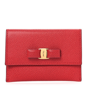 SALVATORE FERRAGAMO Pebbled Calfskin Flap Card Holder Lipstick