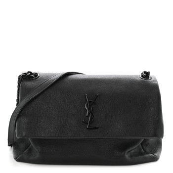 SAINT LAURENT Grain De Poudre Medium West Hollywood Monogram Fold-Over Black
