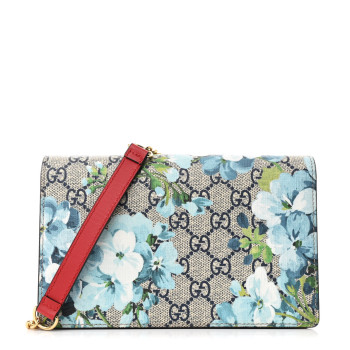 GUCCI GG Supreme Monogram Blooms Chain Wallet Blue