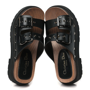 CHRISTIAN DIOR Calfskin Diorquake Buckled Lug Sole 15mm Sandals 35 Black