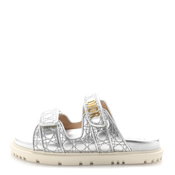 CHRISTIAN DIOR Laminated Sheepskin Cannage Dior Or Dioract Slide Sandals 37.5 Steel