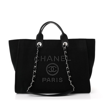 CHANEL Canvas Pearl Medium Deauville Tote Black