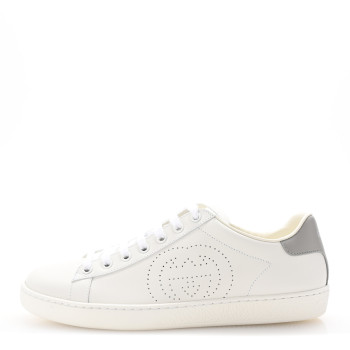 GUCCI Calfskin Interlocking G Perforated Womens Ace Sneakers 39 White Grey Sky