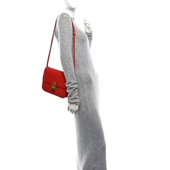 CELINE Calfskin Medium Classic Box Flap Bag Red CELINE Calfskin Medium Classic Box Flap Bag Red