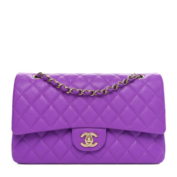 CHANEL Caviar Quilted Medium Double Flap Purple