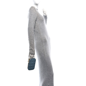 CHRISTIAN DIOR Patent Cannage Lady Dior Phone Holder Cloud Blue