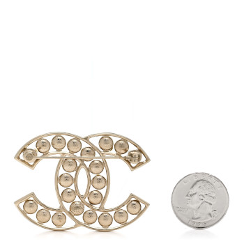 CHANEL Pearl CC Brooch Light Gold