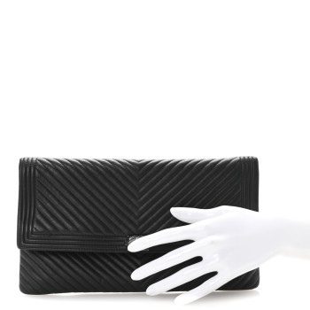 CHANEL Calfskin Chevron Quilted Beauty CC Boy Clutch Black