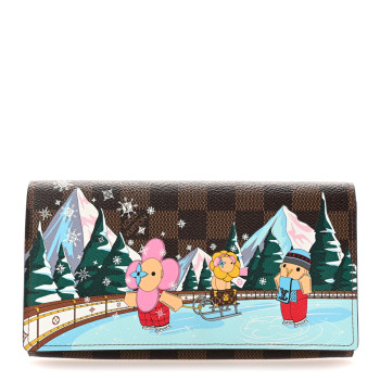LOUIS VUITTON Damier Ebene 2023 Christmas Animation Ice Skating Sarah Wallet Pink