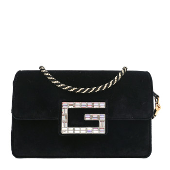 GUCCI Velvet Crystal Square G Shoulder Bag Black