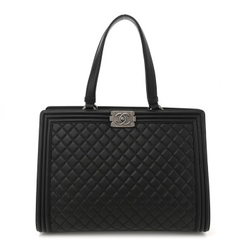 CHANEL Calfskin Quilted Boy Shopping Tote Black