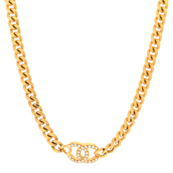 CHANEL Crystal Chain Link CC Choker Necklace Gold