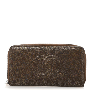CHANEL Metallic Caviar Large Timeless CC Zip Around Wallet Bronze