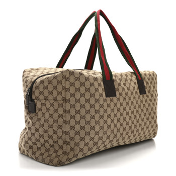 GUCCI GG Monogram Web Large Collapsible Carry On Duffle Beige Brown