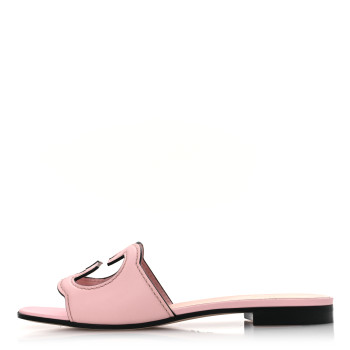 GUCCI Cosmos Softy Calfskin Interlocking G Cut Out Slide Sandals 37 Candy Cotton
