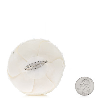 CHANEL Tweed Crystal Camellia Pin Brooch White