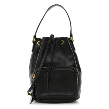 PRADA Glace Calfskin Embossed Secchiello Bucket Bag Black