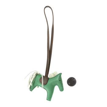HERMES Milo Lambskin Grigri Rodeo Horse Bag Charm PM Menthe Vert Fizz Etoupe