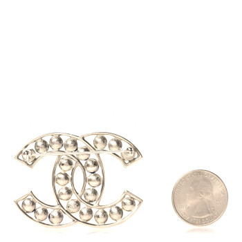 CHANEL Pearl CC Brooch Blue Silver