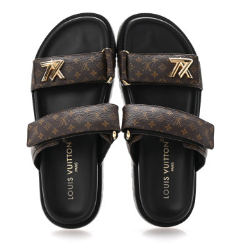 LOUIS VUITTON Monogram LV Sunset Comfort Flat Sandals 38.5 Cacao Brown