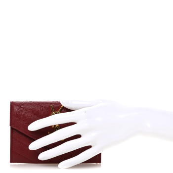 SAINT LAURENT Grain De Poudre Matelasse Chevron Small Monogram Envelope Wallet Opyum Red