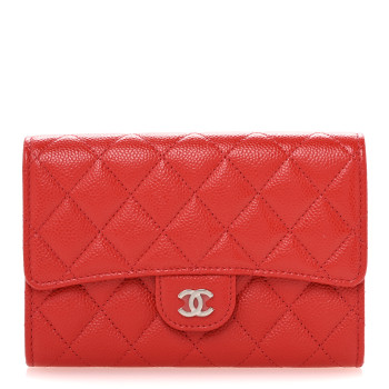 CHANEL Caviar Quilted Medium Flap Wallet Red