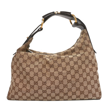 GUCCI Monogram Medium Horsebit Chain Hobo Dark Brown