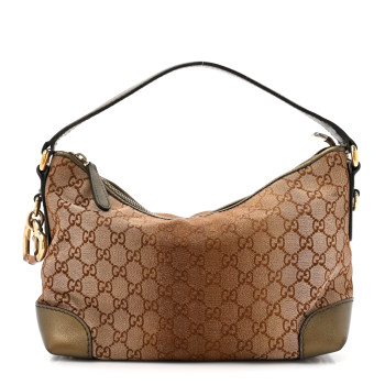 GUCCI Monogram Lurex Small Heart Bit Charm Hobo Bronze